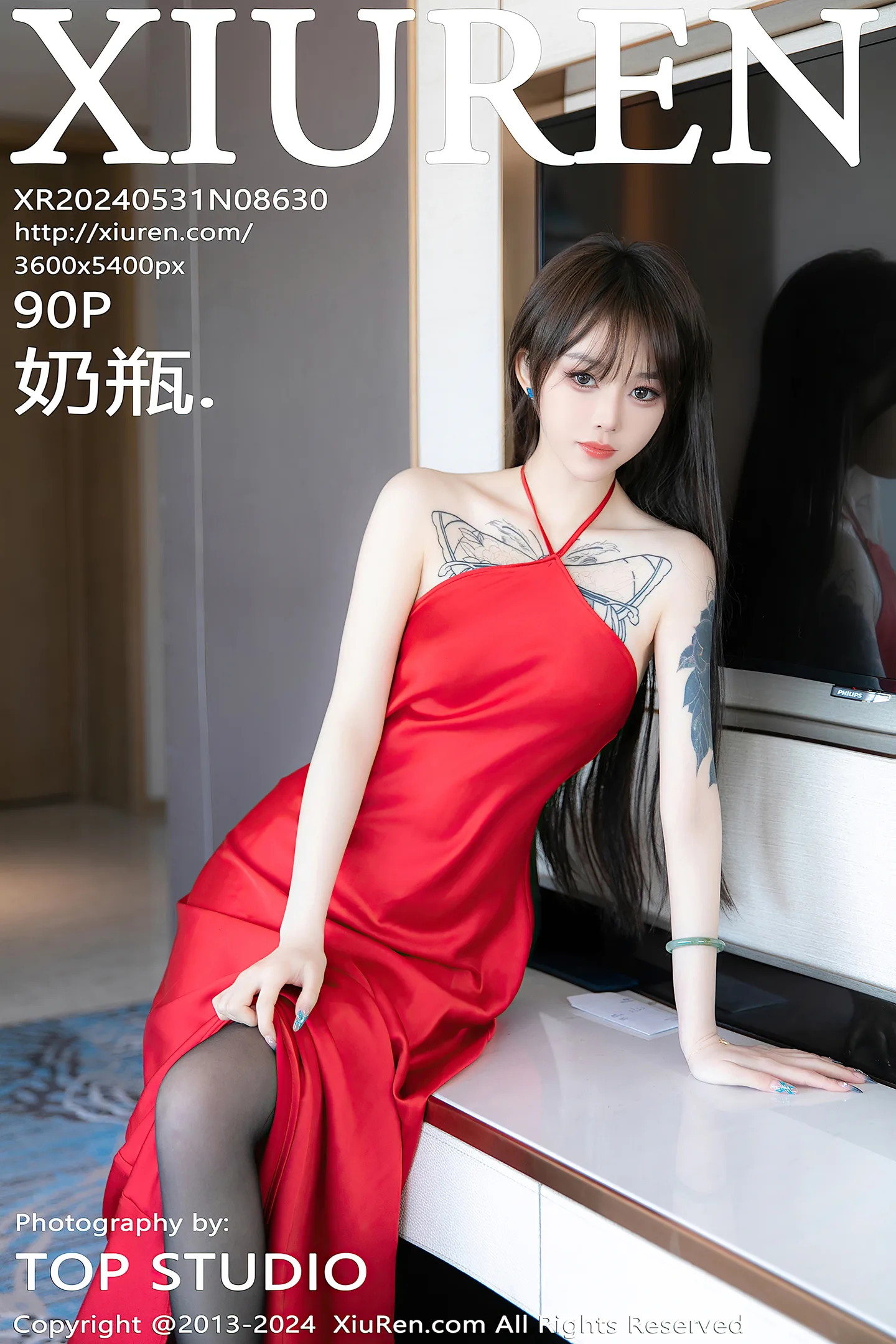 [XiuRen秀人网]No.8630_模特奶瓶性感红色长裙露黑色内衣配超薄黑丝秀曼妙身姿诱惑写真90P-秀人网 - XiuRen.Space